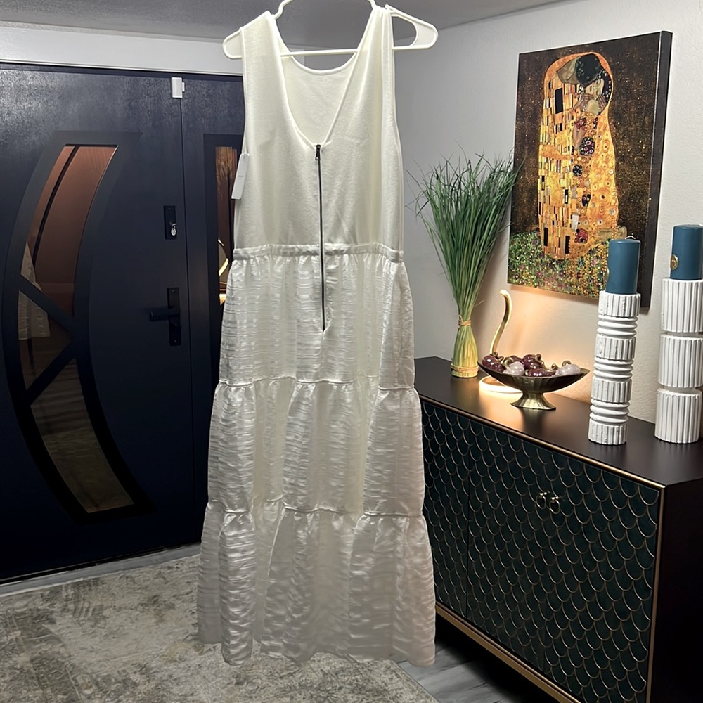 Ted Baker London knit bodice midi dress with woven skirt. Color :Ivory